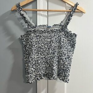 Old Navy Blue and White Smocked Ruffle Strap Camisole